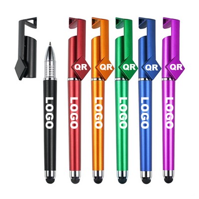 3-in-1 ABS Plastic Matte Finish QR Code Ballpoint Pen w/Soft Touch Stylus & Phone Stand