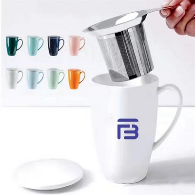 Porcelain Tea Mug with Infuser and Lid