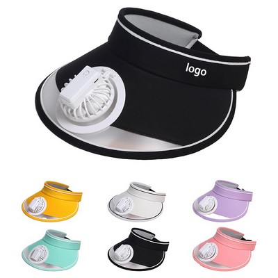 2-in-1 Wide Brim Summer Sun Visor Hat w/Rechargeable Fan (MOQ 80PCS)