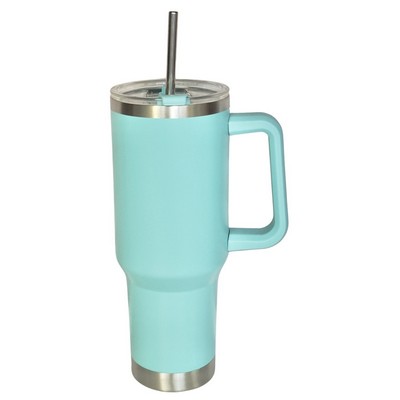 40 Oz. Stainless Double Wall Vacuum Insulated Handle Travel Mug powder coated Light Blue