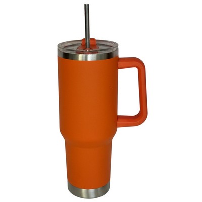 40 Oz. Stainless Double Wall Vacuum Insulated Handle Travel Mug powder coated Orange