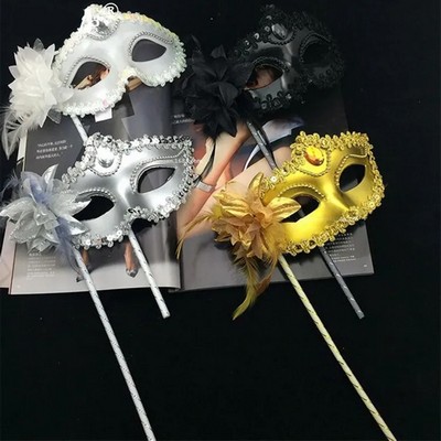 Half Masquerade Mask On A Stick