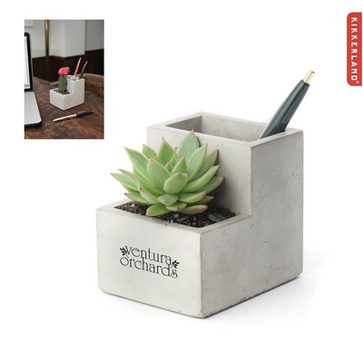 Kikkerland Small Concrete Desk Planter and Pen/Pencil Cup