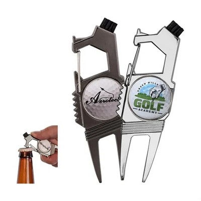 Golf Ball Marker with Divot Repair Tool and Bottle Opener