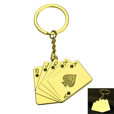 Golden Poker Shaped Key Chain W/ Black Ink Filled