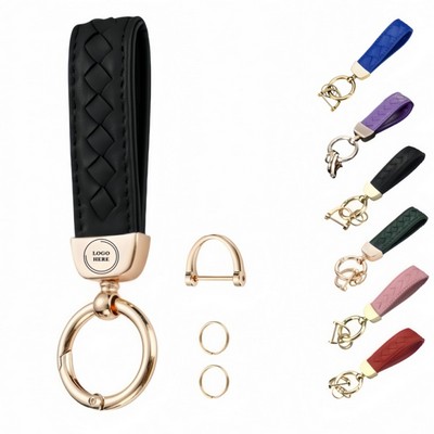 Genuine Leather Woven Car Keychain Rings