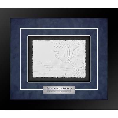 Crane (Black/Blue) - Cast Paper Sculptured Art - Shadowbox Award 13"x15"