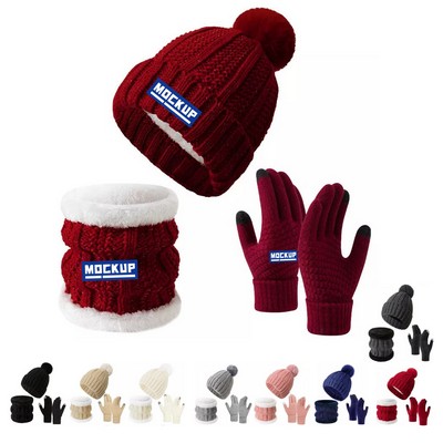 3 In 1 Winter Hat Gloves Scarf Set