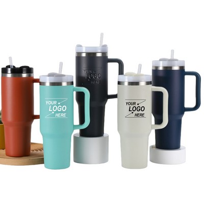 40 oz Stainless Steel Insulated Travel Mug with Handle and Straw