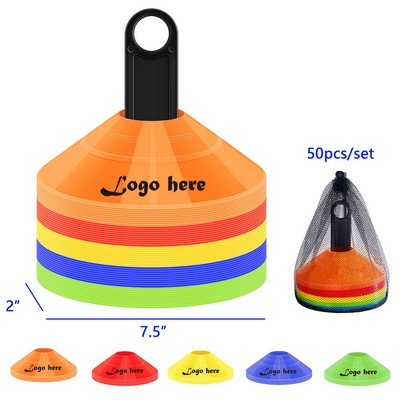 50 Pack 7.5 Inches Plastic Soccer Training Cones Set with Mesh Bag