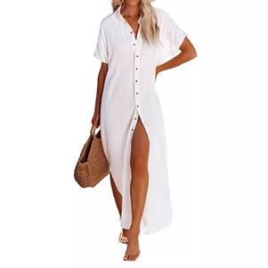 Womens Casual Short Sleeve Long Cardigans Swimsuit Cover Up