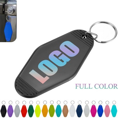 Custom Full Color Double Side ABS Vintage Motel Tag Hotel Keychain