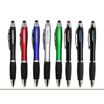 Curvy Plastic Stylus Pen w/Light UP Engraving