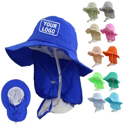 Toddler Beach Sun Cap Bucket Hat w/ Neck Flap