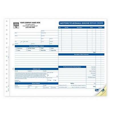 Motorcycle/Small Engine Repair Order (3 Part)