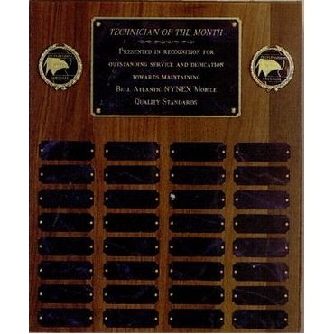 Simulated Walnut Perpetual Plaque w/ 36 Plates & Wreath Emblem