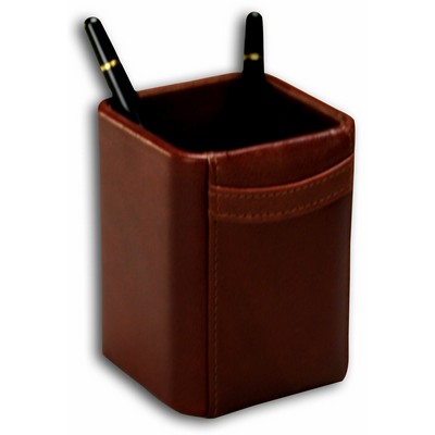 Classic Mocha Brown Leather Pencil Cup