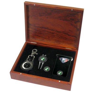 Rosewood Finish Gift Set-Watch, Divot, Money Clip, Ball Marker