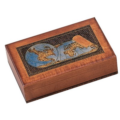 World Map Wood Box w/Multiple Compartment (8 1/4"x5"x2 1/4")