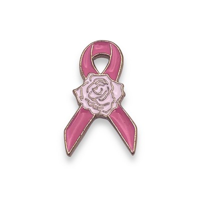 Pink Ribbon w/Rose Awareness Ribbon Lapel Pin