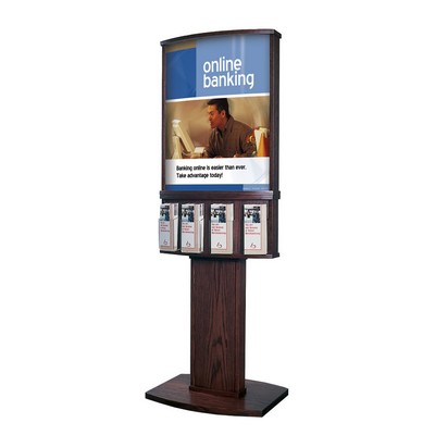 Solid Oak Convex Floor Poster Stand w/4-Pocket Holder (2 Sided)