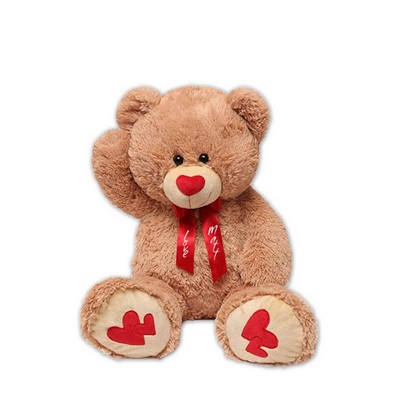 Custom Plush Brown Bear w/ Red Heart & Bow Tie