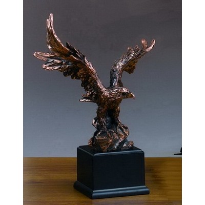 Medium Copper Finish Eagle on Rock Trophy w/Upturned Wing (11"x16")