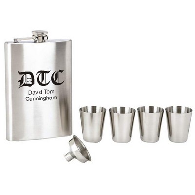 8 Oz. Flask, Funnel & and 4 Cup Set