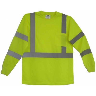 Safety Long Sleeve T-Shirt ANSI CLASS 3 - Birdseye Knit Crew Neck T-Shirt w/Pocket