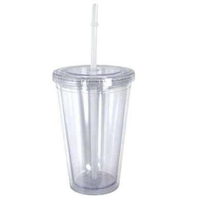 16 Oz. Double Wall Cup w/Clear Retractable Straw