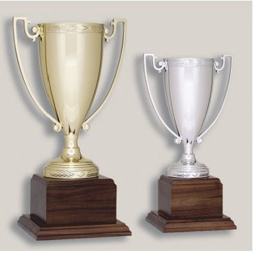 10.25" Gold Die Cast Zinc Cup Trophy w/6" Walnut Base