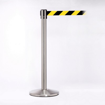 Stainless Pole W/ 11' Heavy Duty Diagonally Striped Yellow/Black Belt W/ Lock