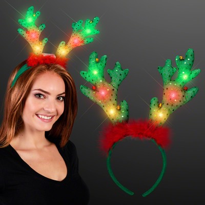 LED Light Up Reindeer Antlers w/ Jingle Bells - BLANK