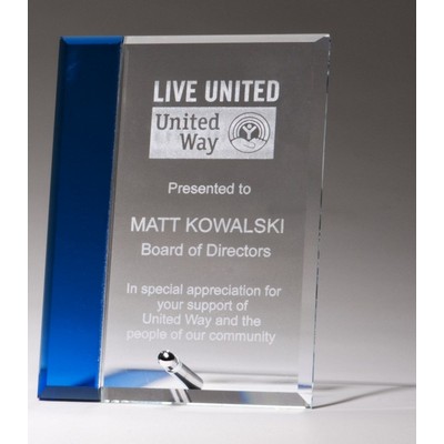 Clear Glass Award with Sapphire Blue Highlight & Easel Post (6"x8")