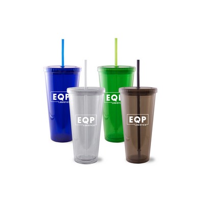 24 Oz. Double Wall Tumbler w/Straw