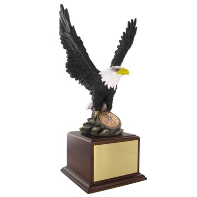 17" Hand Painted Resin Eagle on Wood Base w/2" Diameter Space