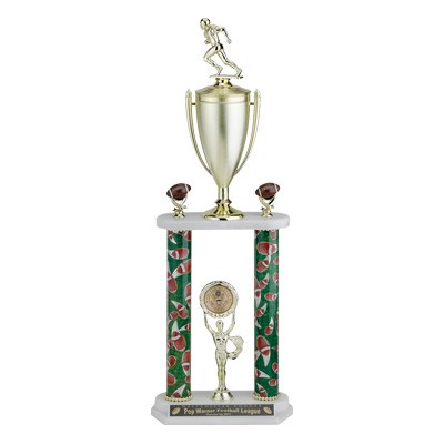 26½" Two Column Football Trophy & Cup w/Figure Football & 2" Medallion Insert