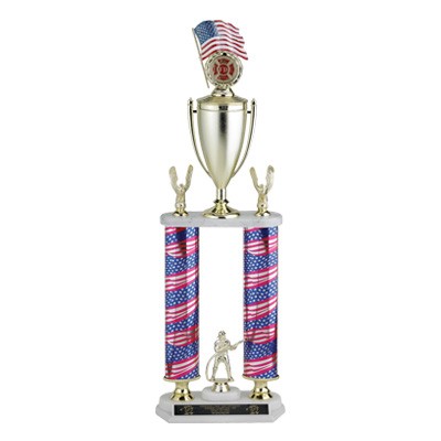 29" Two-Column Stars & Stripes Trophy w/Cup, Holds 2" Insert & Takes Figure