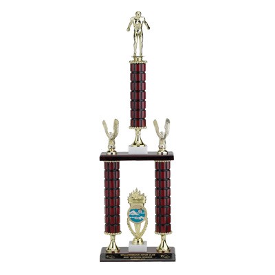 27" Three-Column Mahogany Finish Trophy w/Eagle Trim, Takes Figure & Insert