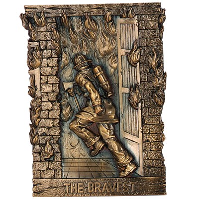 Hand Painted Antique Bravest Fireman Plaque Mount (4¼" x 5¾")