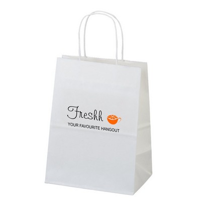 White Kraft Paper Shopping Bag 2C1S (5.5"x3.5"x8")