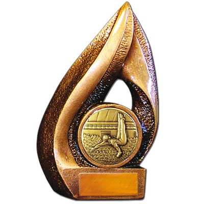 Stock Flame 7" Trophy with 2" Gymnastics Male Coin, Engraving Plate