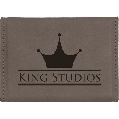 Business Card Holder, Gray Faux Leather, 3 3/4"(L) x 2 3/4"(H)