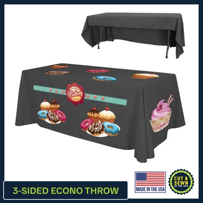 6 ft. x 30"T x 29"H - 3 Sided Hemmed Economy Table Throw - Dye Sublimated - Made in the USA