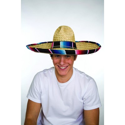 Straw Sombrero Hat w/Serape Band