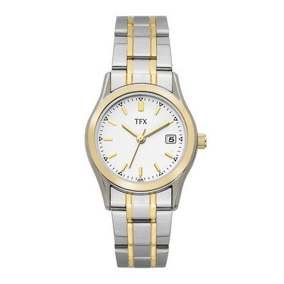 TFX Distributed by Bulova® Ladies 2 Tone Stainless Steel Watch w/White Dial & Link Bracelet