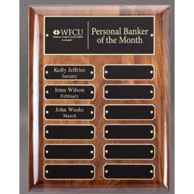 9" x 12" Walnut Perpetual Plaque w/12 Name Plates