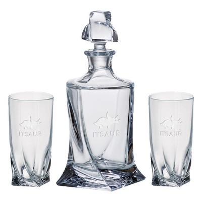 Quadro Decanter (28.75 oz.) with Two Matching (11.75 oz.) Quadro Highball Glasses (3 Piece Set)