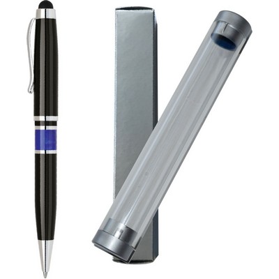 Vienna Series -Marble Ring, Stylus Ball Point Pen- black pen barrel with blue marble ring accent