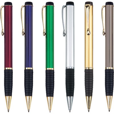 MYSA II Series burgundy color ball point pen - brass metal barrel, gold trim, with rubber grip